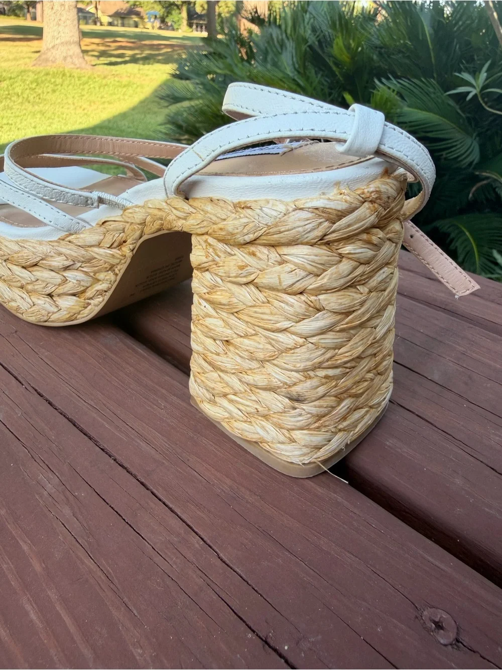 Steve Madden Belise White Leather Raffia Platform Heels 8 $130 Retail